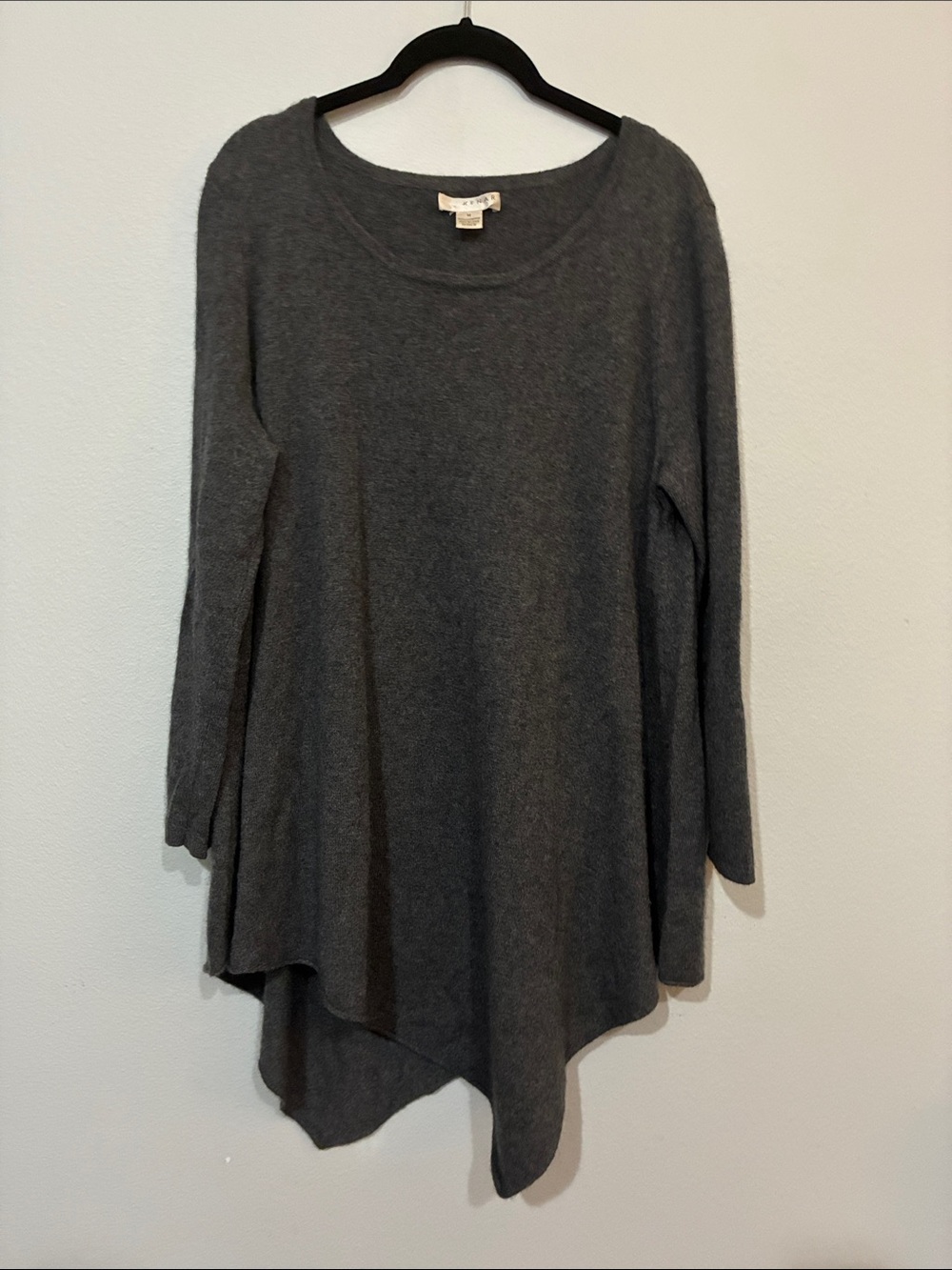 Kenar Charcoal Gray Asymmetric Hem 100% Cashmere Sweater